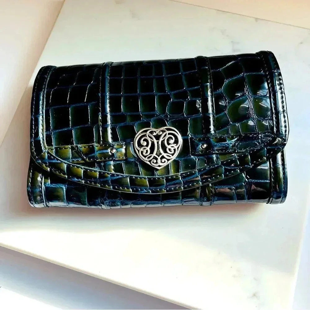 Brighton Bellissimo Heart Downtown Patent Leather Croco Wallet/Organizer Purse